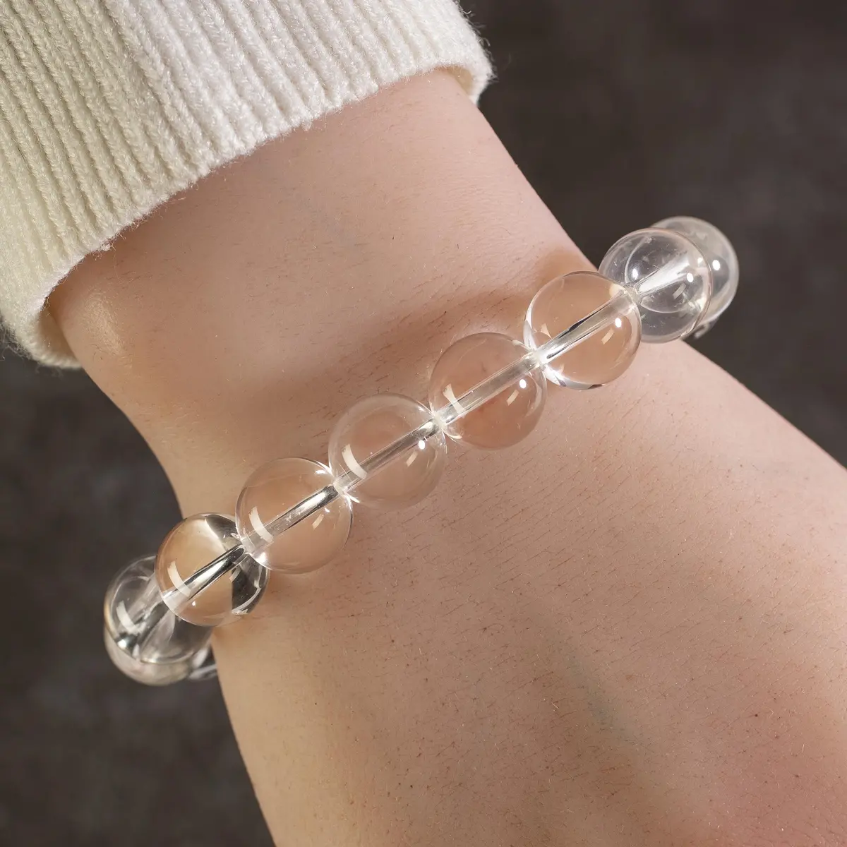Quartz 12Mm Gemstone Bead Elastic Bracelet 1