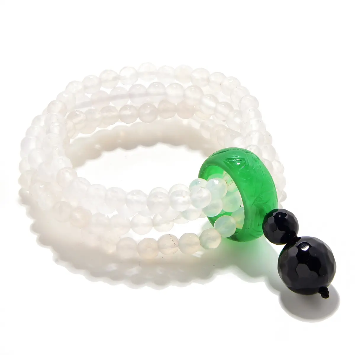 Quartz Agate 6Mm Beads With Jade Ring Gemstone Elastic Bracelet 1