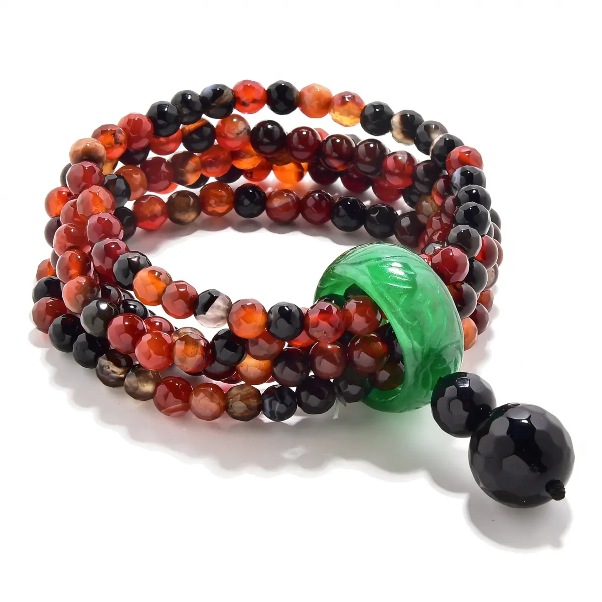Rainbow Agate 6Mm Beads With Jade Ring Gemstone Elastic Bracelet 1