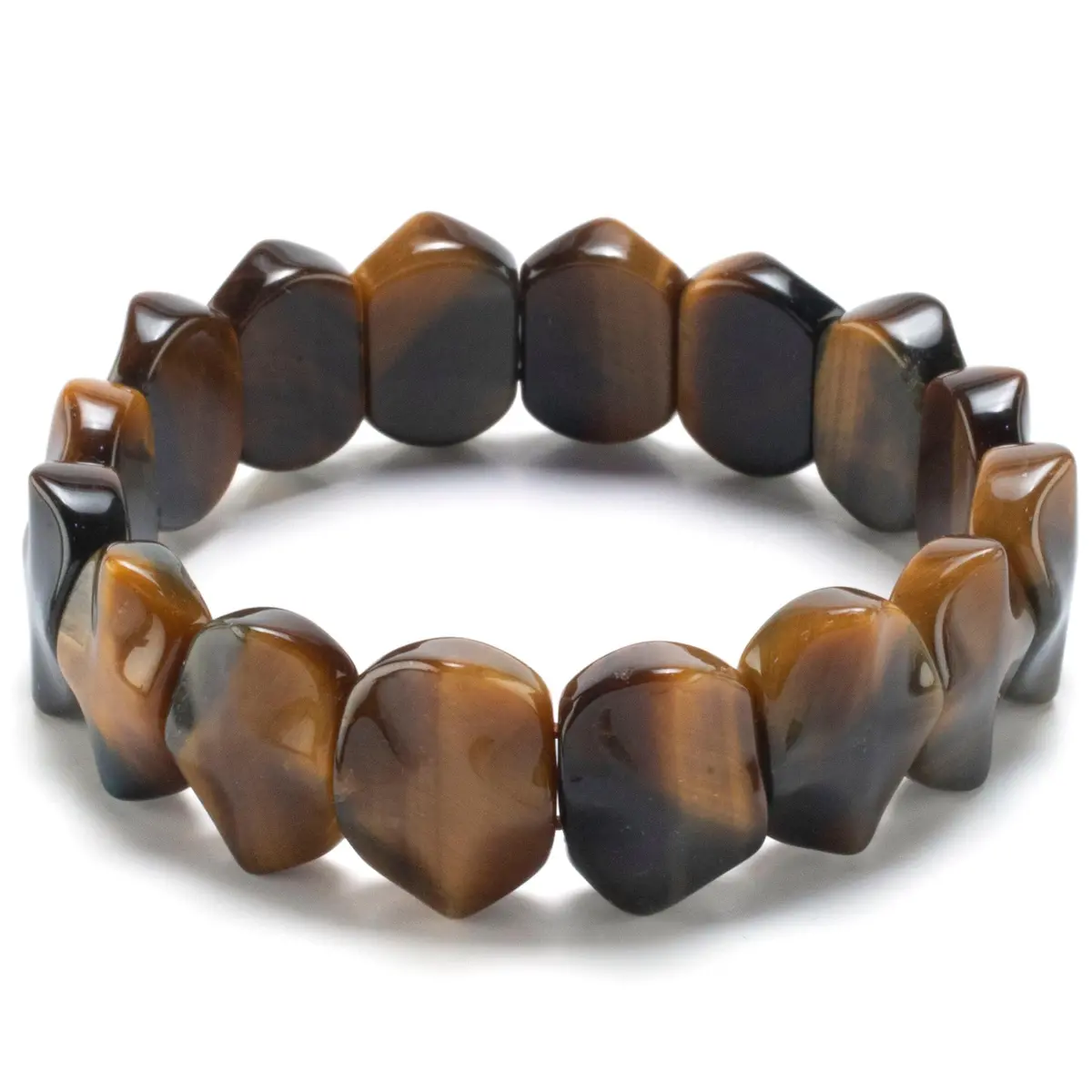 Red, Blue, And Yellow Tiger Eye 8Mm Oval Bead Gemstone Elastic Bracelet 1