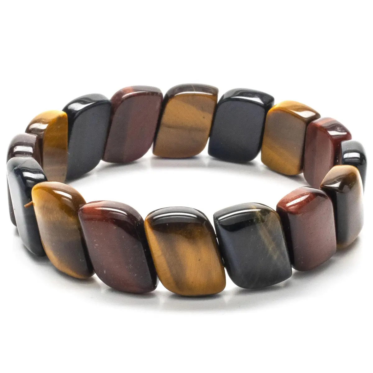 Red, Blue, And Yellow Tiger Eye Diagonal Gemstone Elastic Bracelet 1