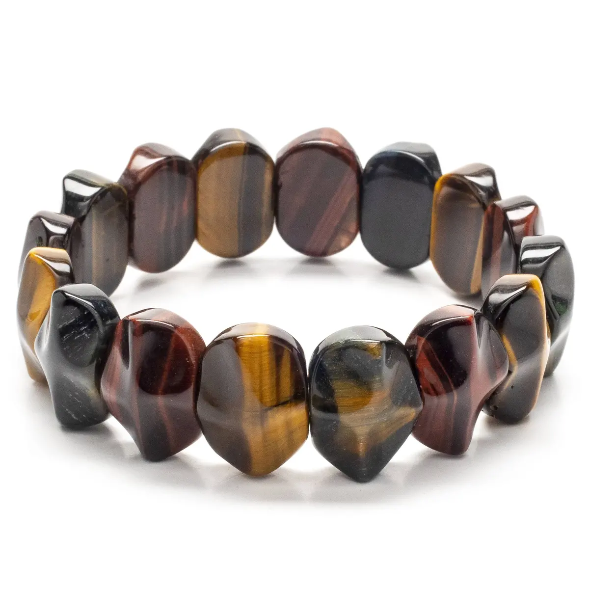 Red, Blue, And Yellow Tiger Eye Gemstone Elastic Bracelet 1