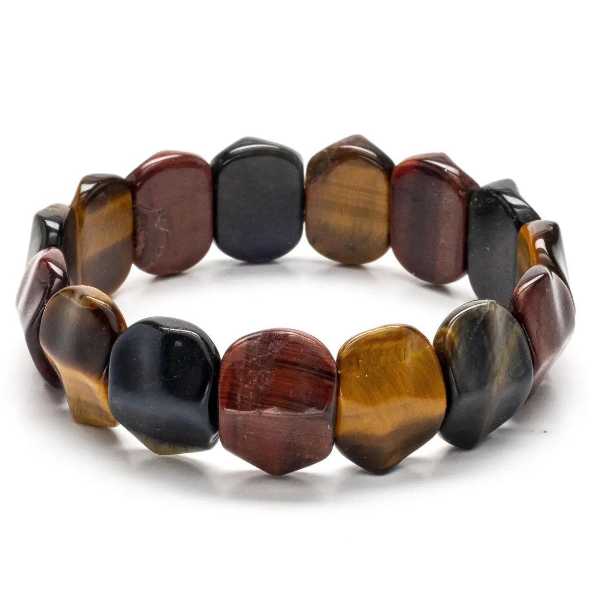 Red, Blue, And Yellow Tiger Eye Gemstone Elastic Bracelet 1