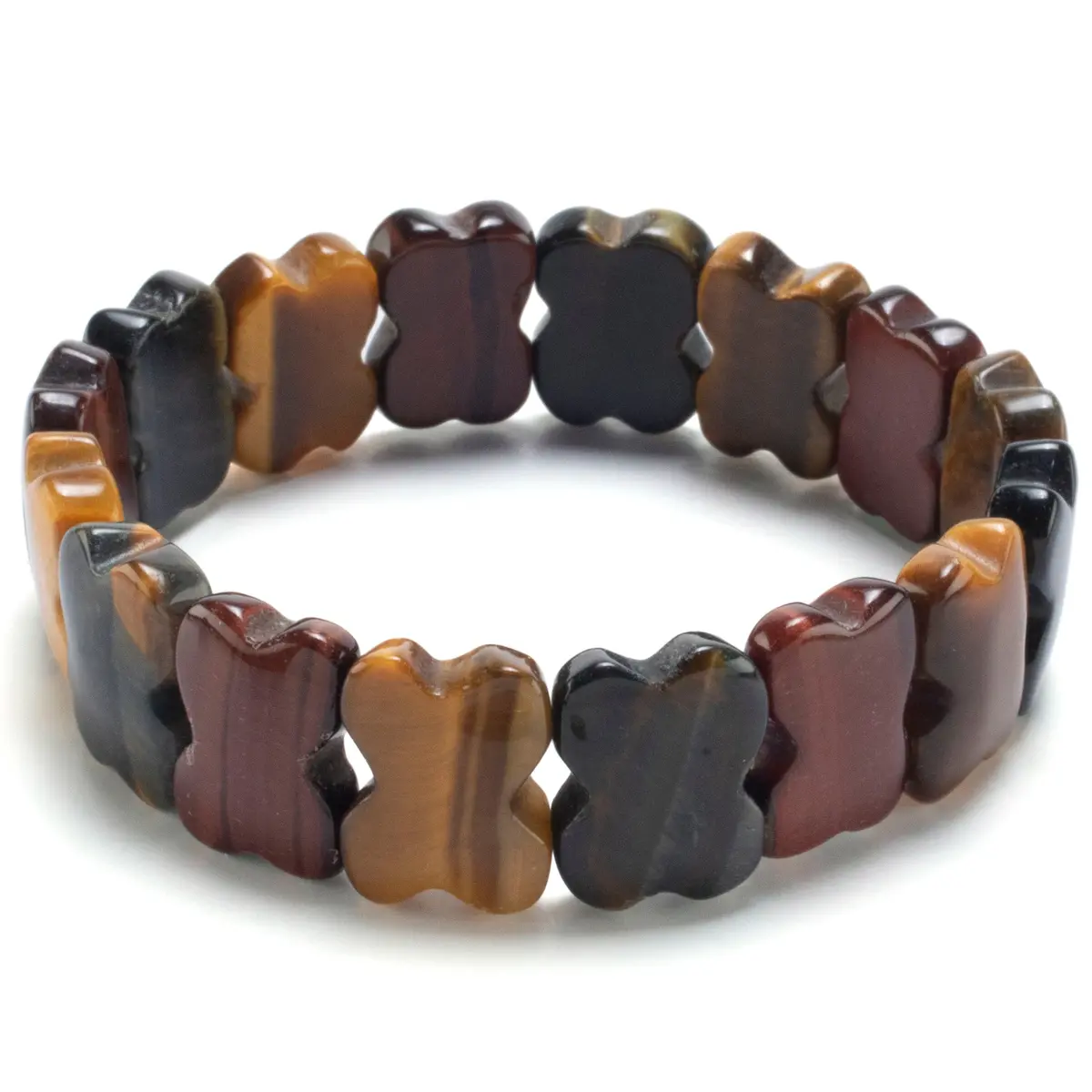Red, Blue, And Yellow Tiger Eye Gemstone Elastic Bracelet 1