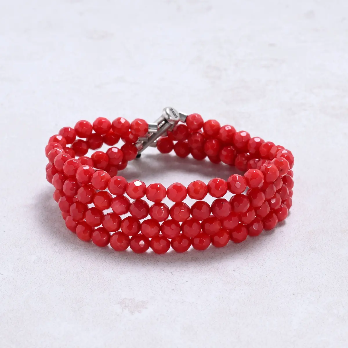 Red Coral 5Mm Round Gemstone Bracelet With Sterling Silver Clasp 1
