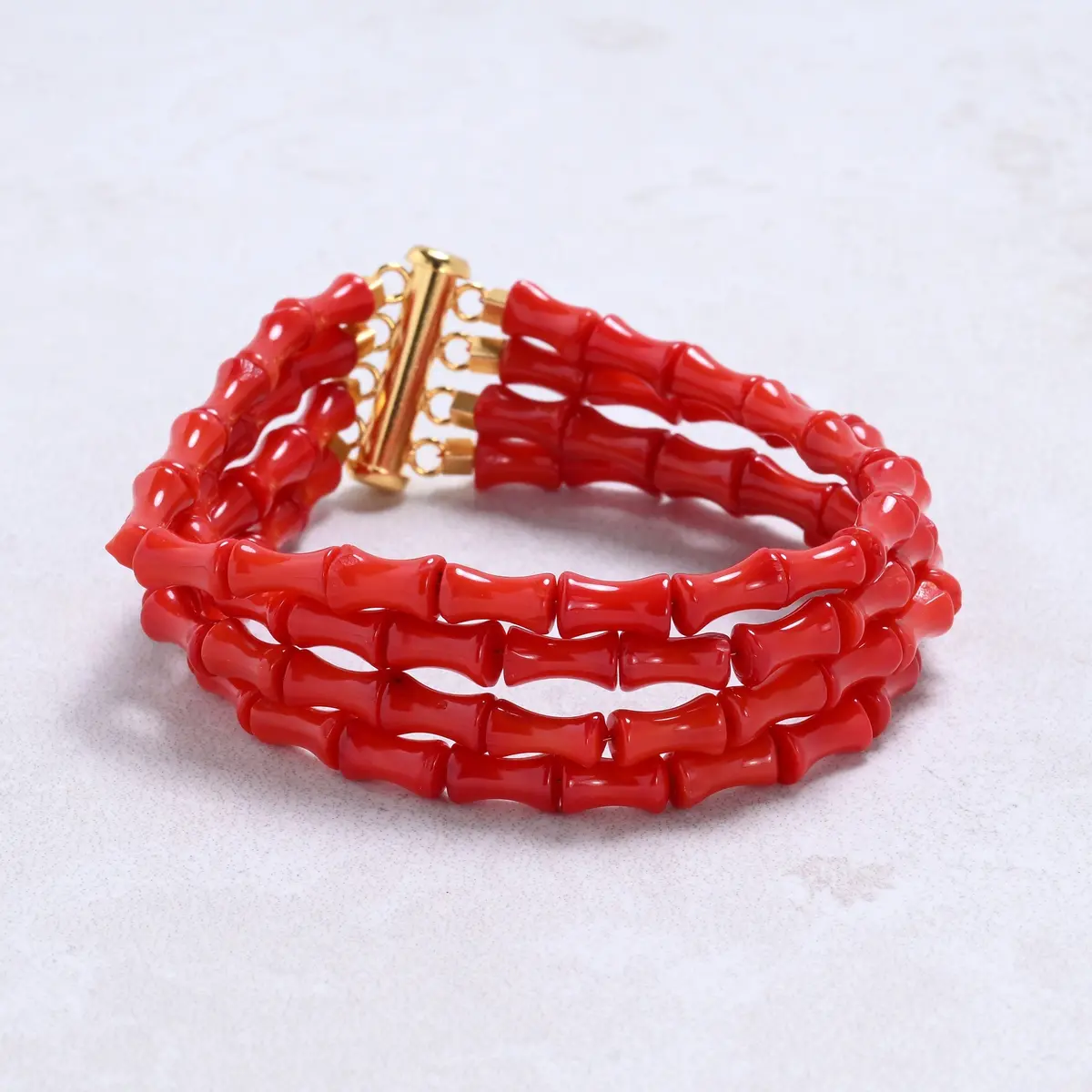 Red Coral 5X8mm Bamboo Gemstone Bracelet With Sterling Silver Clasp 1