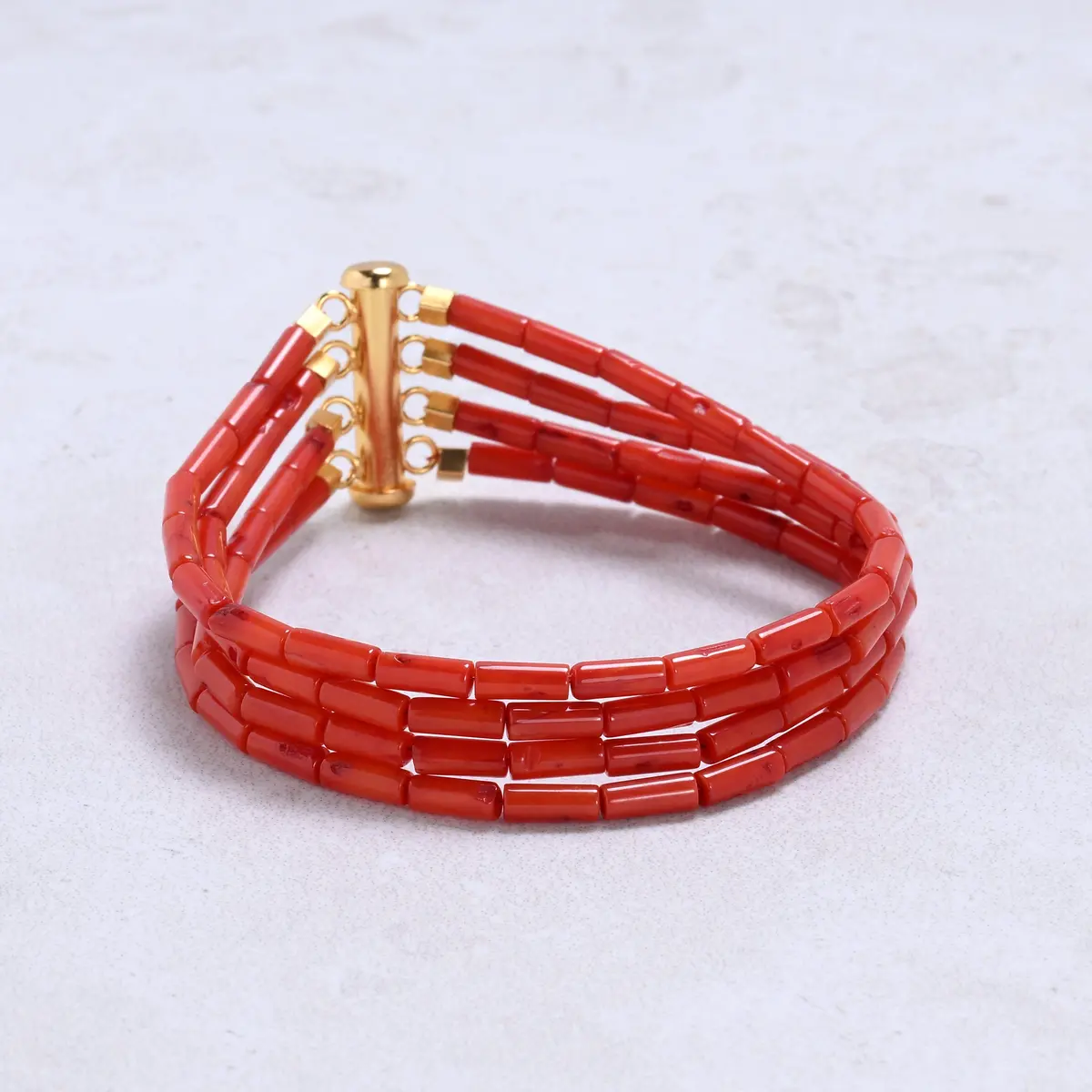 Red Coral 7X3mm Pipe Gemstone Bracelet With Sterling Silver Clasp 1