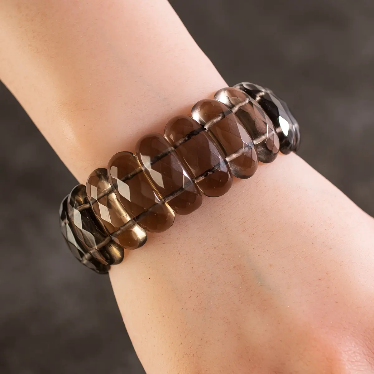 Smoky Quartz Faceted Elastic Gemstone Bracelet 1