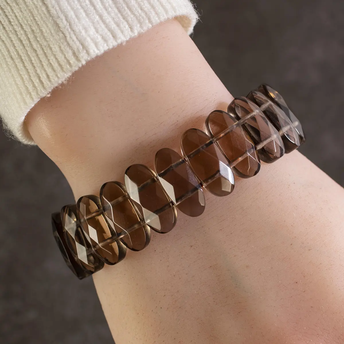 Smoky Quartz Faceted Elastic Gemstone Bracelet 1