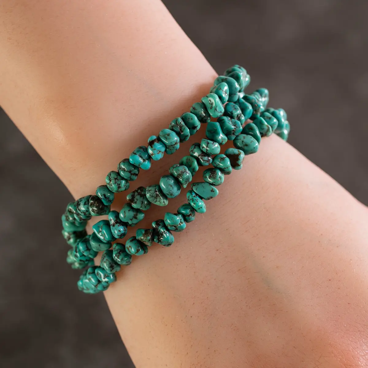 Turquoise Nugget 6Mm Triple Wrap Elastic Gemstone Bracelet 1