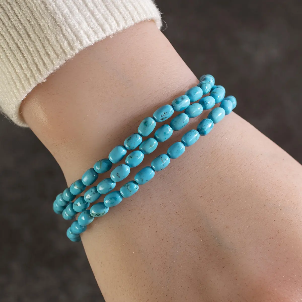 Howlite Turquoise Triple Wrap Elastic Gemstone Bracelet 1