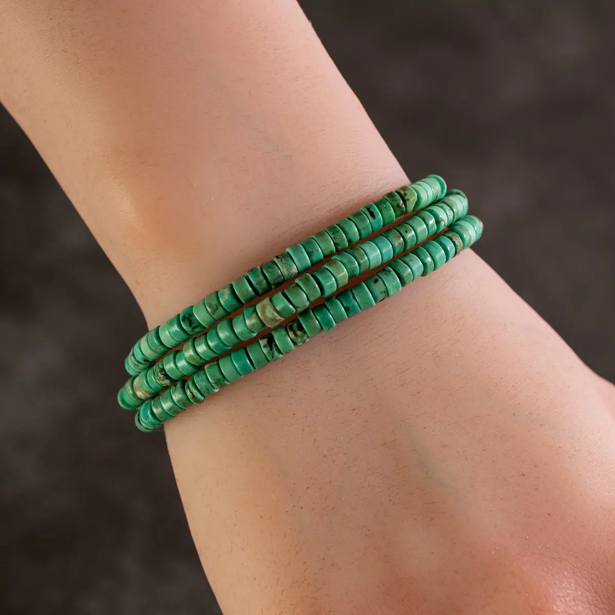 Turquoise Triple Wrap Flat Disc Natural Gemstone Elastic Bracelet 1