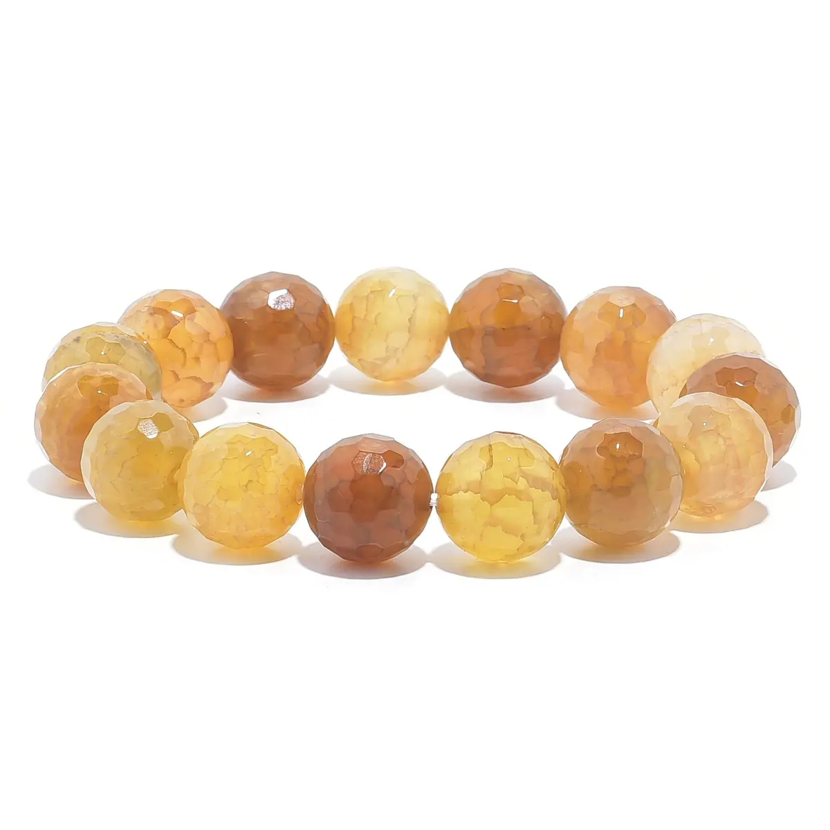 Yellow Agate Faceted Natural 14Mm Gemstone Bead Elastic Bracelet 1