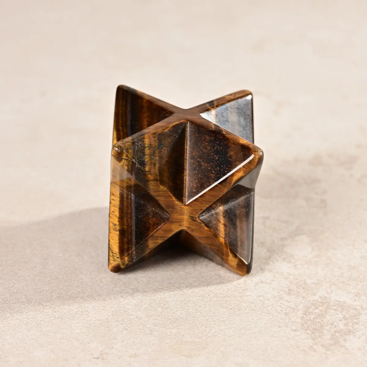 1.25" Tiger Eye Merkaba Star Natural Gemstone Carving 1