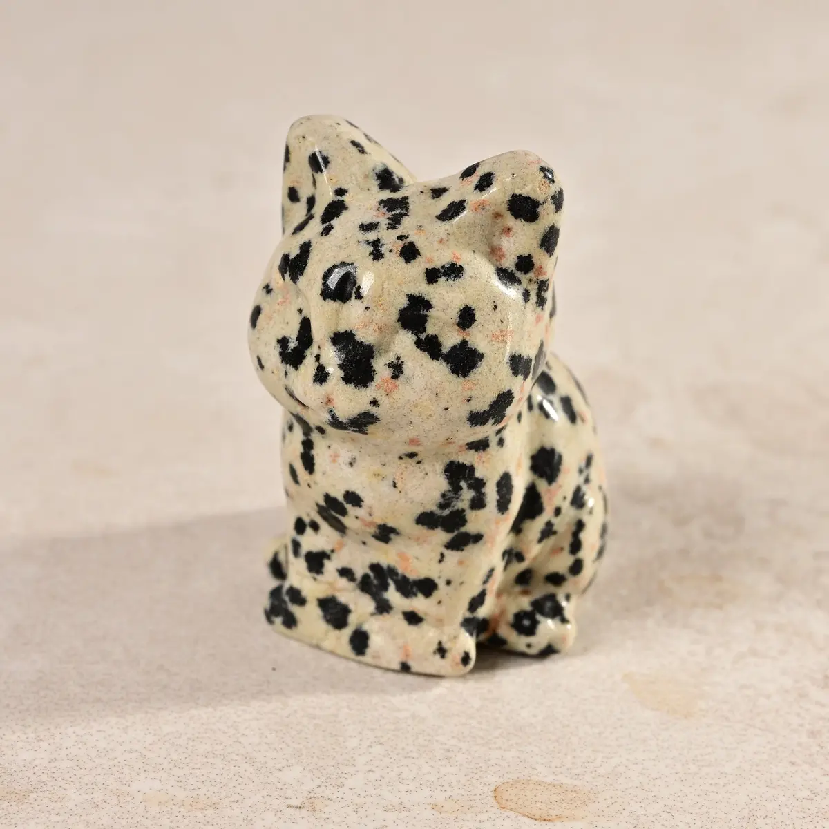 1.5" Dalmatian Jasper Cat Natural Gemstone Carving 1