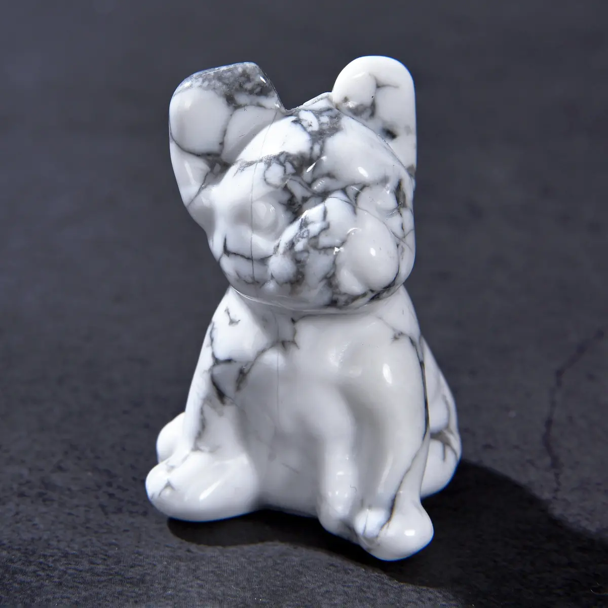1.5" Howlite Bulldog Natural Gemstone Carving 1