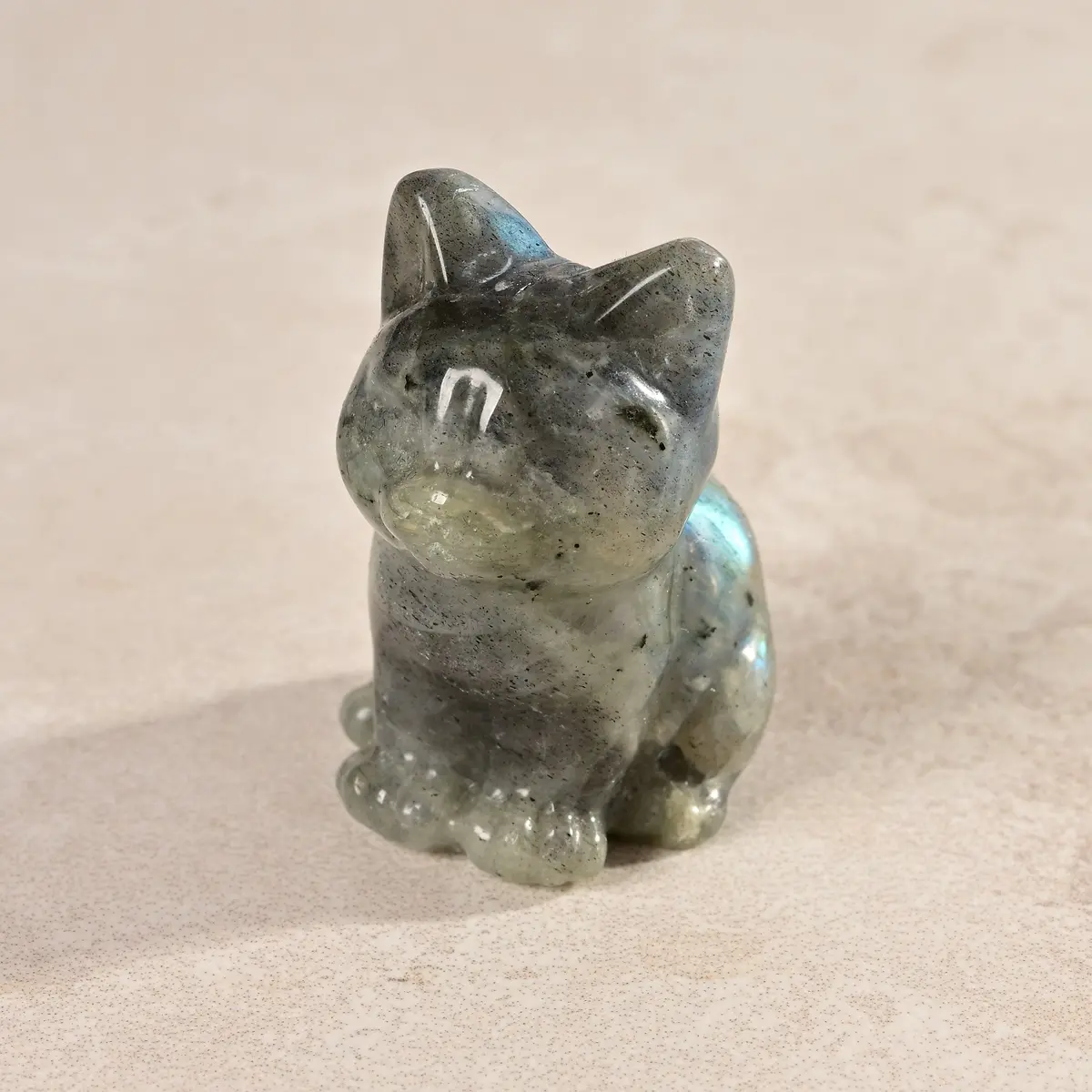 1.5" Labradolite Cat Natural Gemstone Carving 1