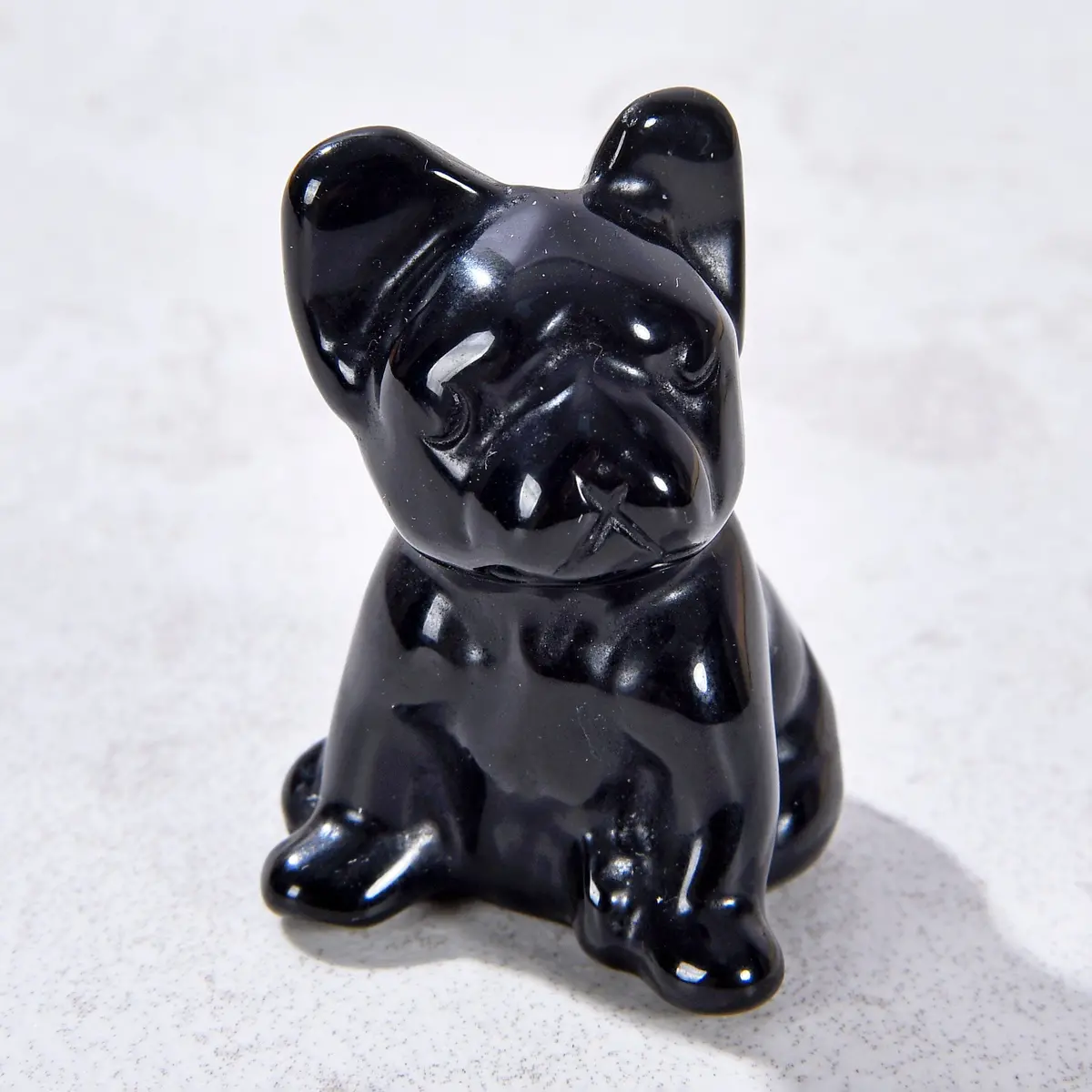 1.5" Obsidian Bulldog Natural Gemstone Carving 1