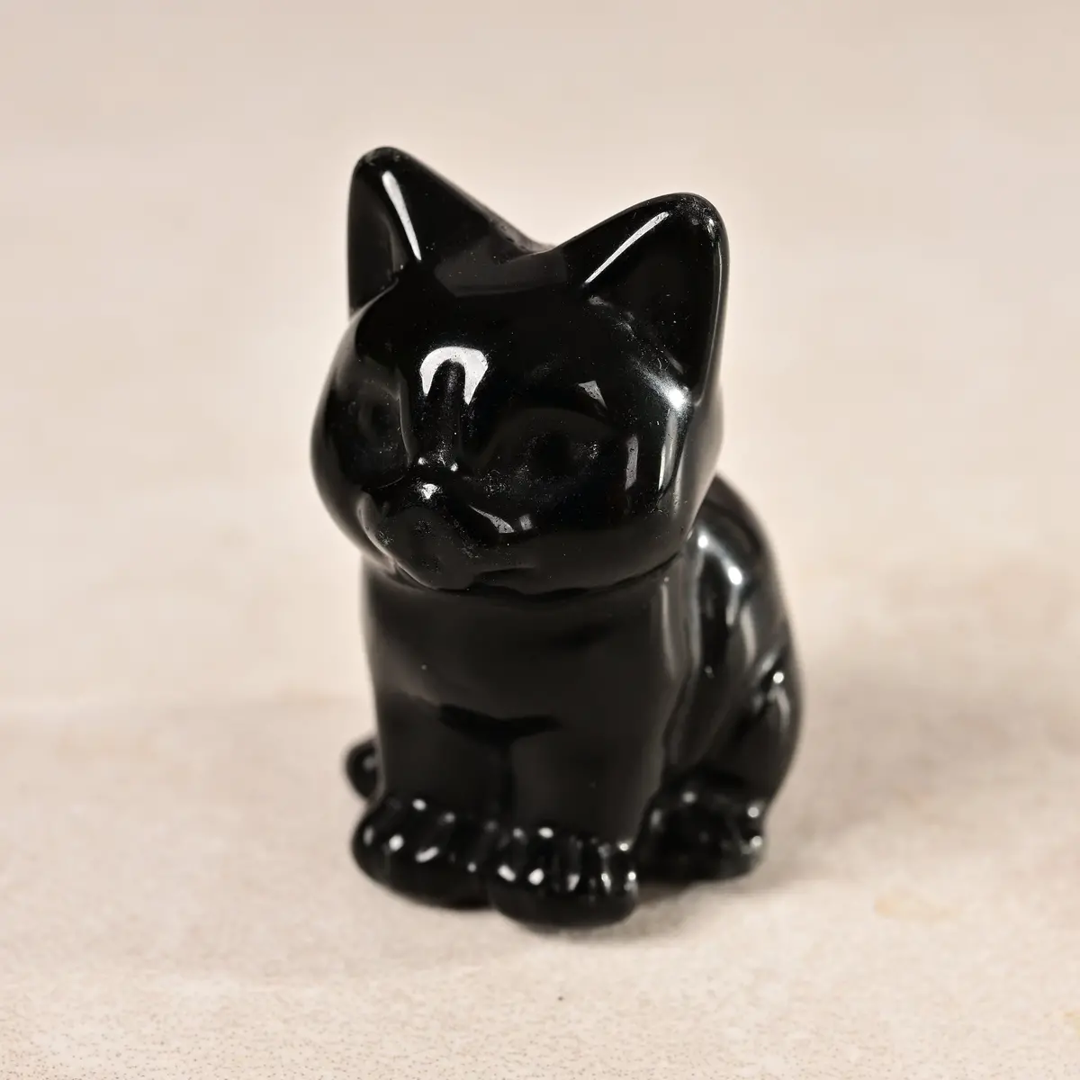 1.5" Obsidian Cat Natural Gemstone Carving 1