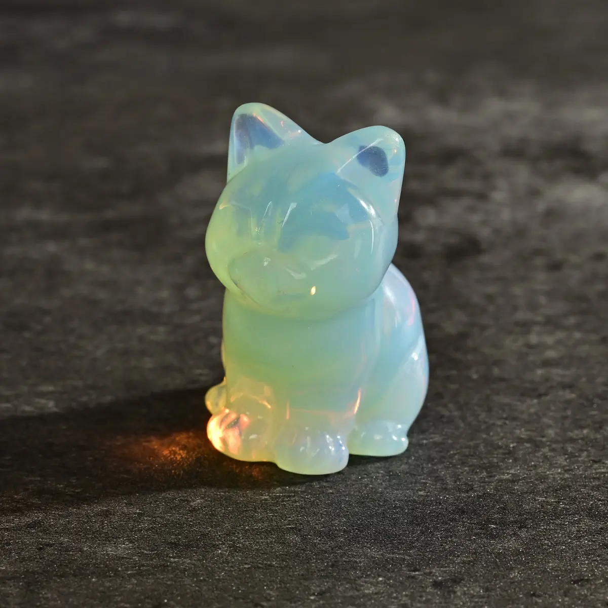 1.5" Opalite Moonstone Cat Gemstone Carving 1