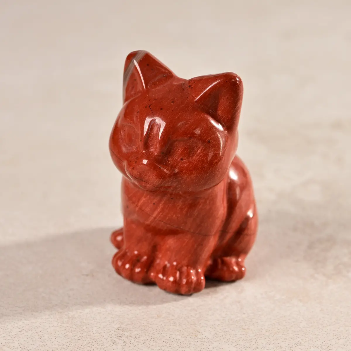 1.5" Red Jasper  Cat Natural Gemstone Carving 1