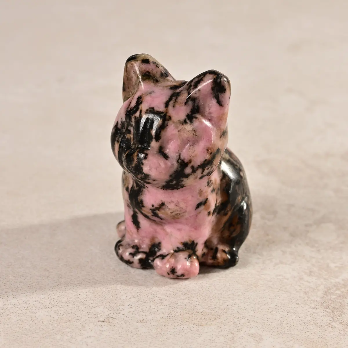 1.5" Rhodonite Cat Natural Gemstone Carving 1