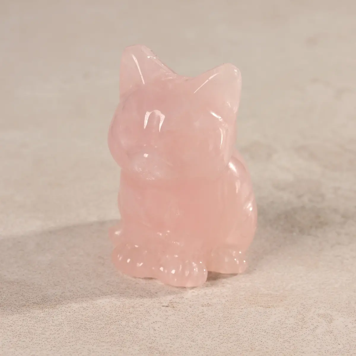 1.5" Rose Quartz Cat Natural Gemstone Carving 1