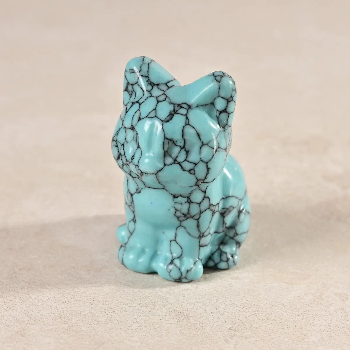 1.5" Howlite Turquoise Cat Gemstone Carving 1