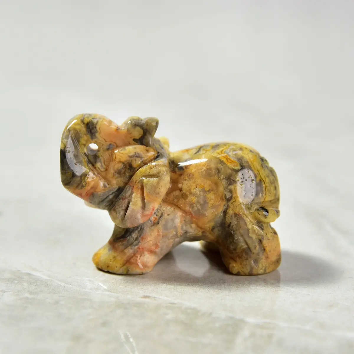 2" Crazy Lace Agate Elephant Natural Gemstone Carving 1