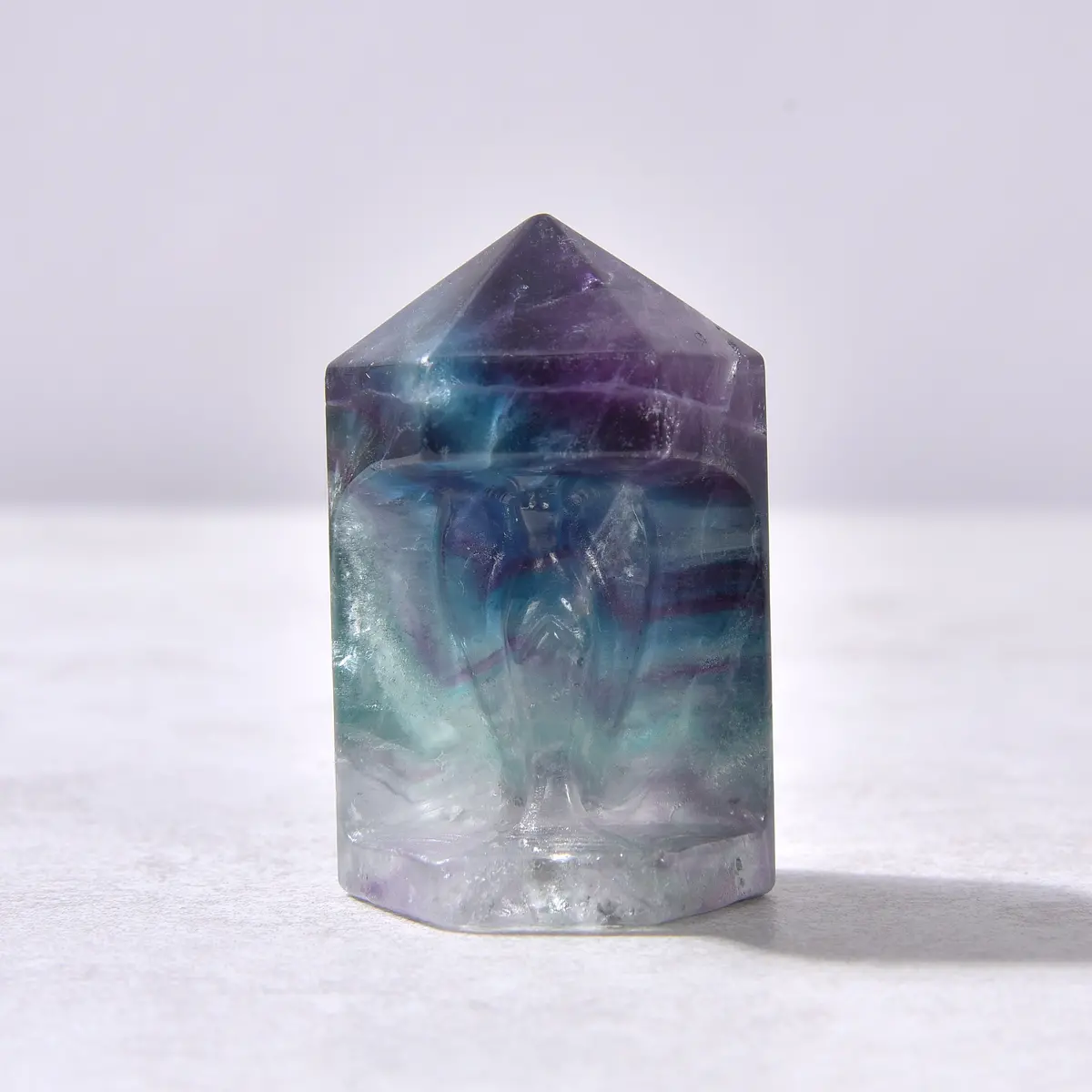 2" Fluorite Angel Obelisk Tower Natural Gemstone Carving 1