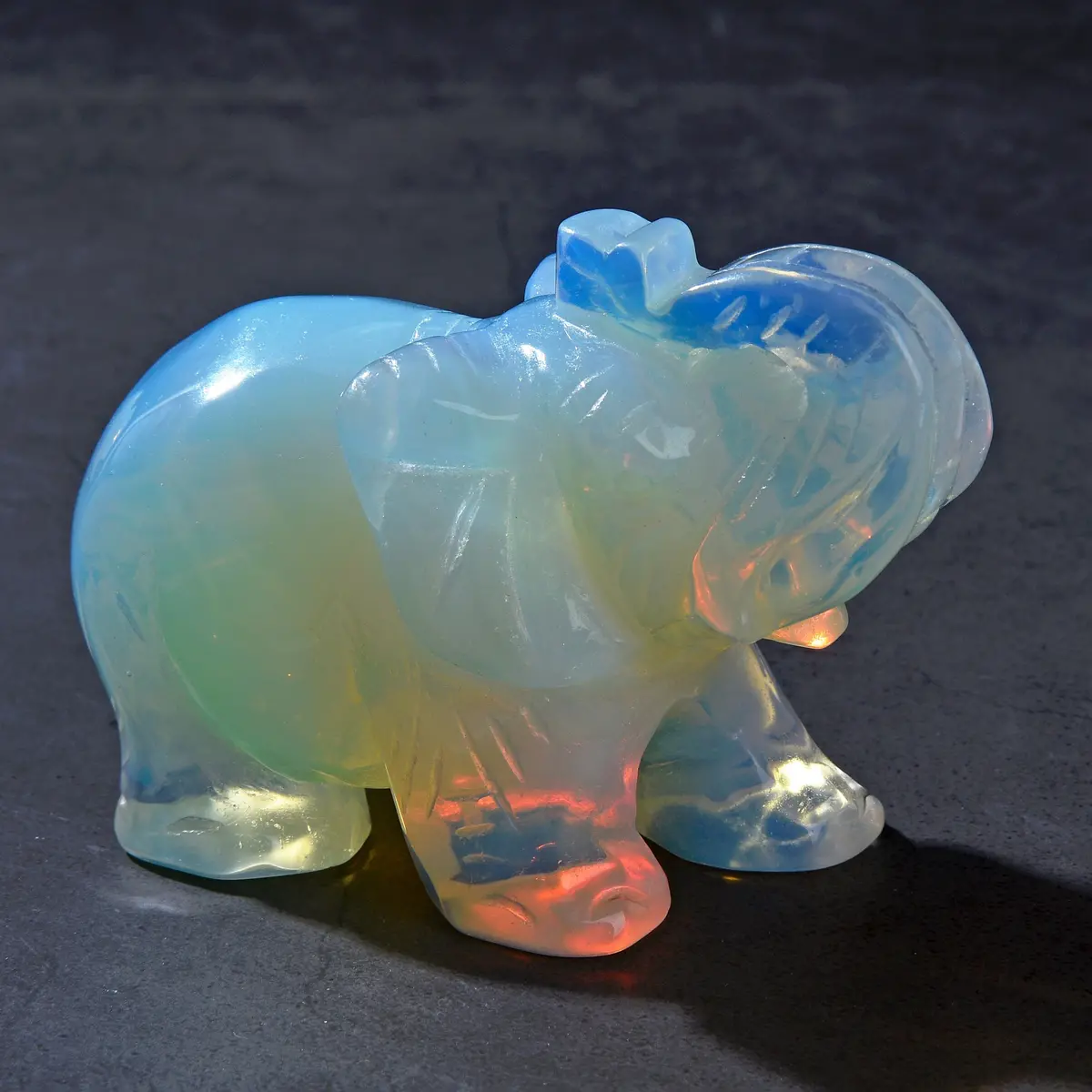 4" Opalite Moonstone Elephant Natural Gemstone Carving 1