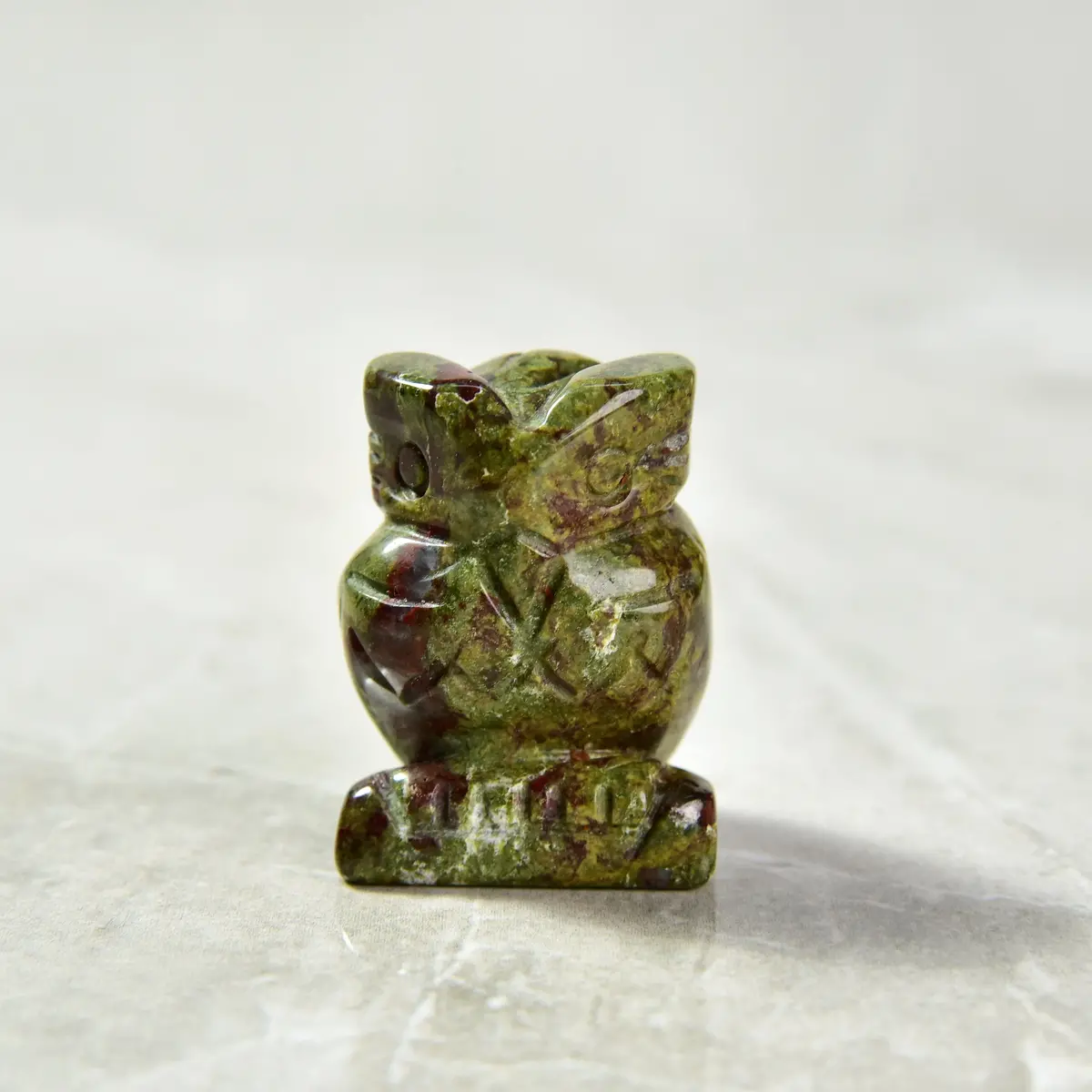 Bloodstone Owl 1.5" Natural Gemstone Carving 1