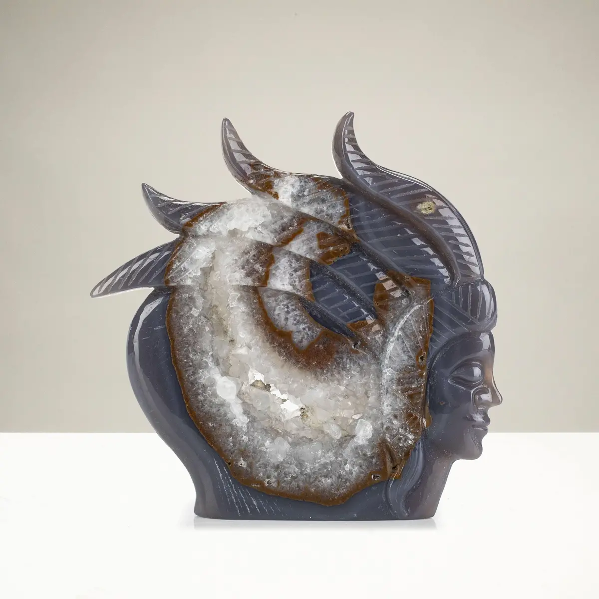 Natural Brazilian Blue Lace Agate Chief Carving - 6.5 In 1