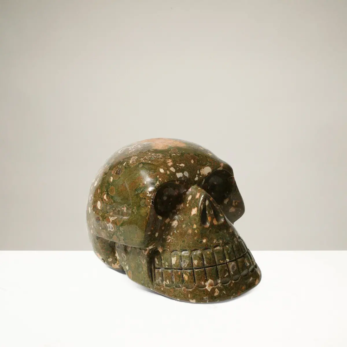Skull5900.004 - Hand Carved Rain Forest Jasper Skull-Brazil- 9,550 Grams 10" X 7" X 7" 1
