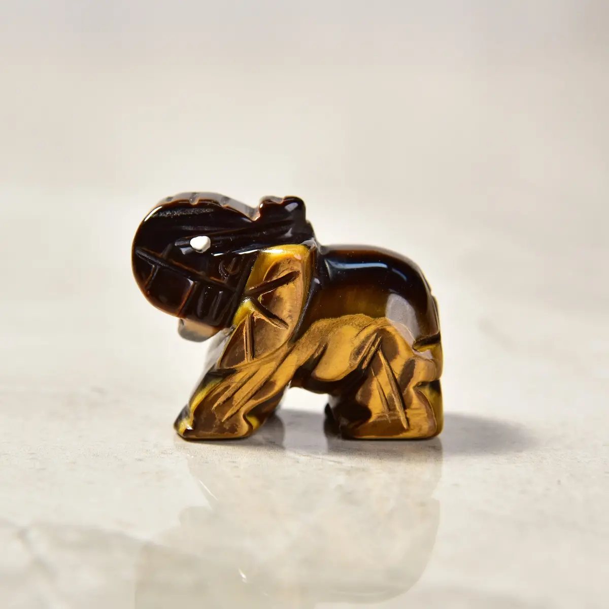 Tiger Eye Elephant 1.5" Gemstone Carving 1
