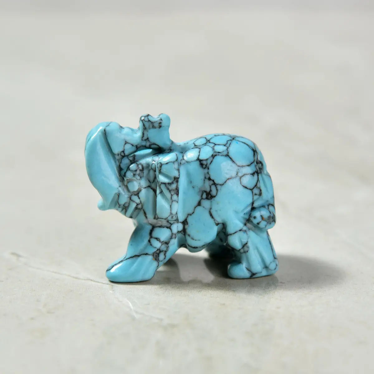 Howlite Turquoise Elephant 1.5" Gemstone Carving 1
