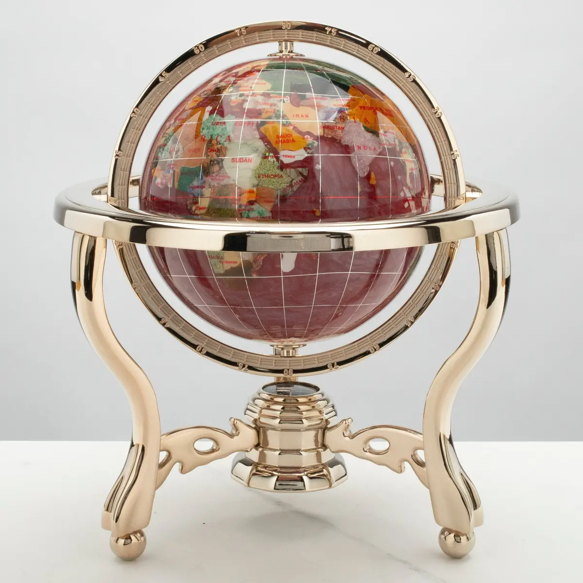 11" Tall Gemstone Globe With 6" Tanzanite Ocean On 24K Gold Plated Stand 1