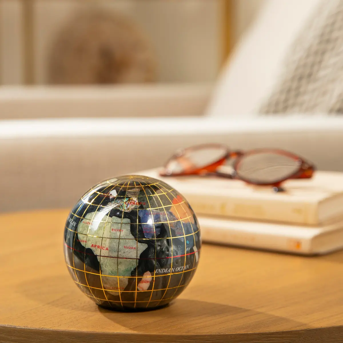 3" Gemstone Globe Paperweight With Black Opal Opalite Ocean 1