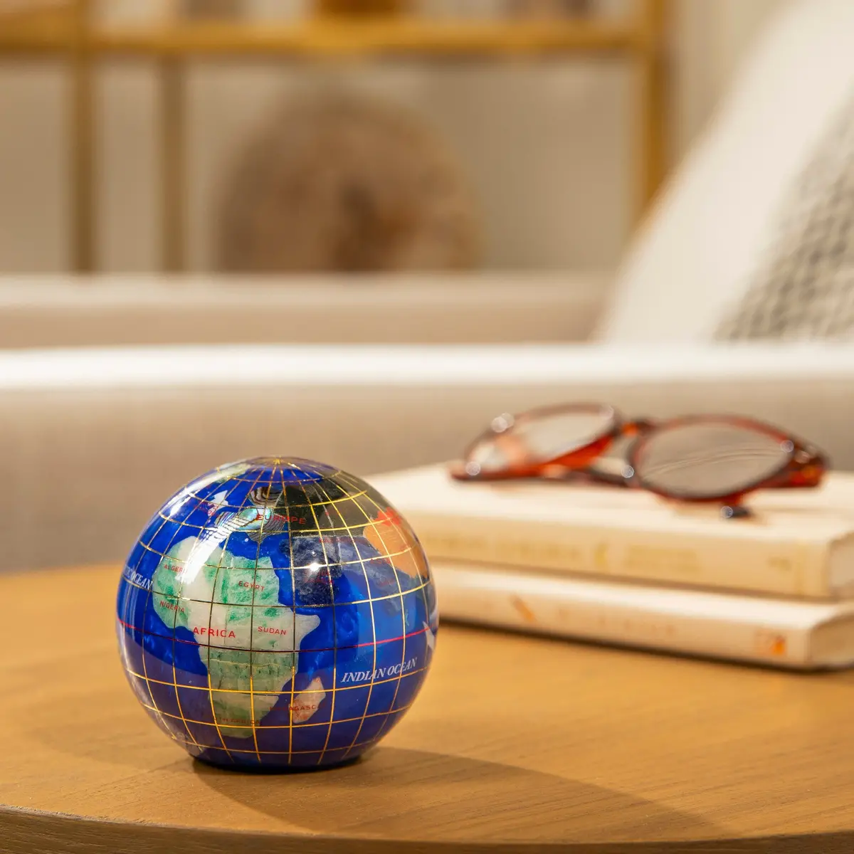 3" Gemstone Globe Paperweight With Caribbean Blue Opalite Ocean 1
