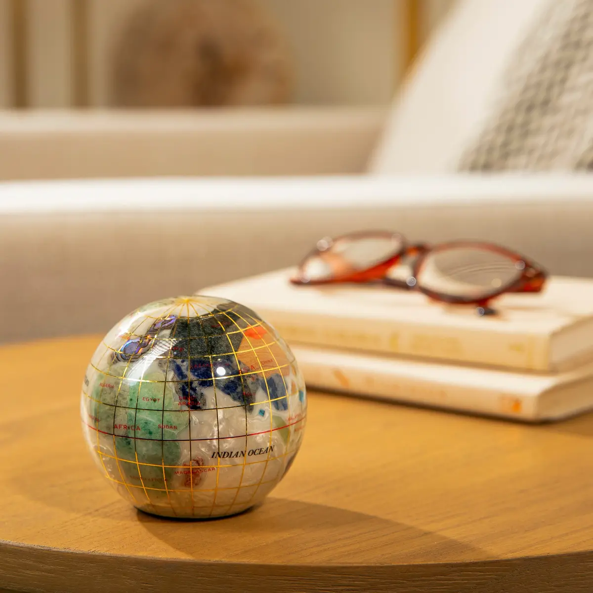 3" Gemstone Globe Paperweight With Opal Opalite Ocean 1