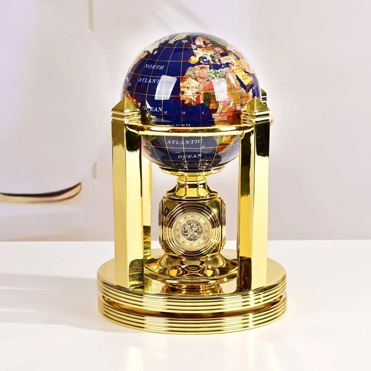 8.5" Tall Gemstone Globe With 4" Lapis Ocean On 24K Gold Plated Bi-Directional Rotating Stand 1