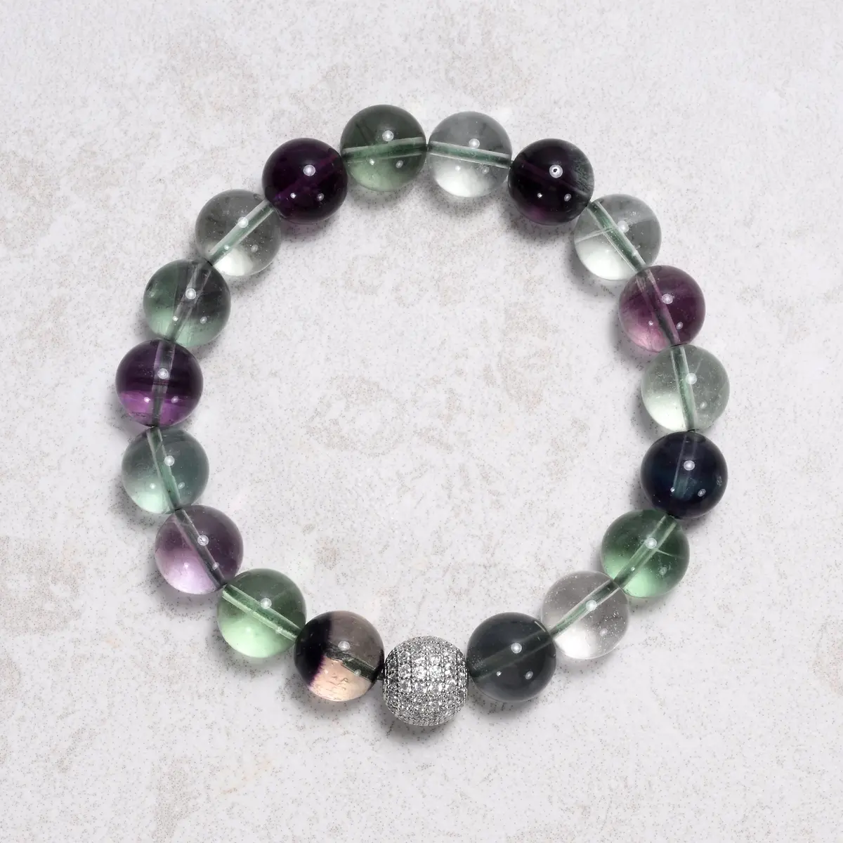 10Mm Fluorite Gemstone Elastic Bracelet 1