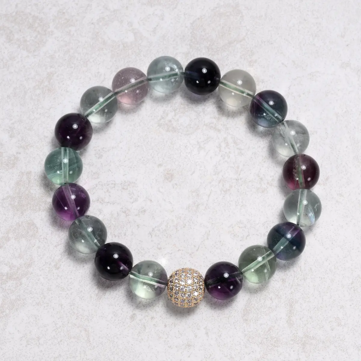 10Mm Fluorite Gemstone Elastic Bracelet 1