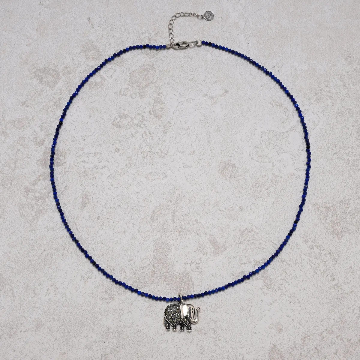 17" 2Mm Natural Lapis Necklace – Sterling Silver Elephant Pendant 1