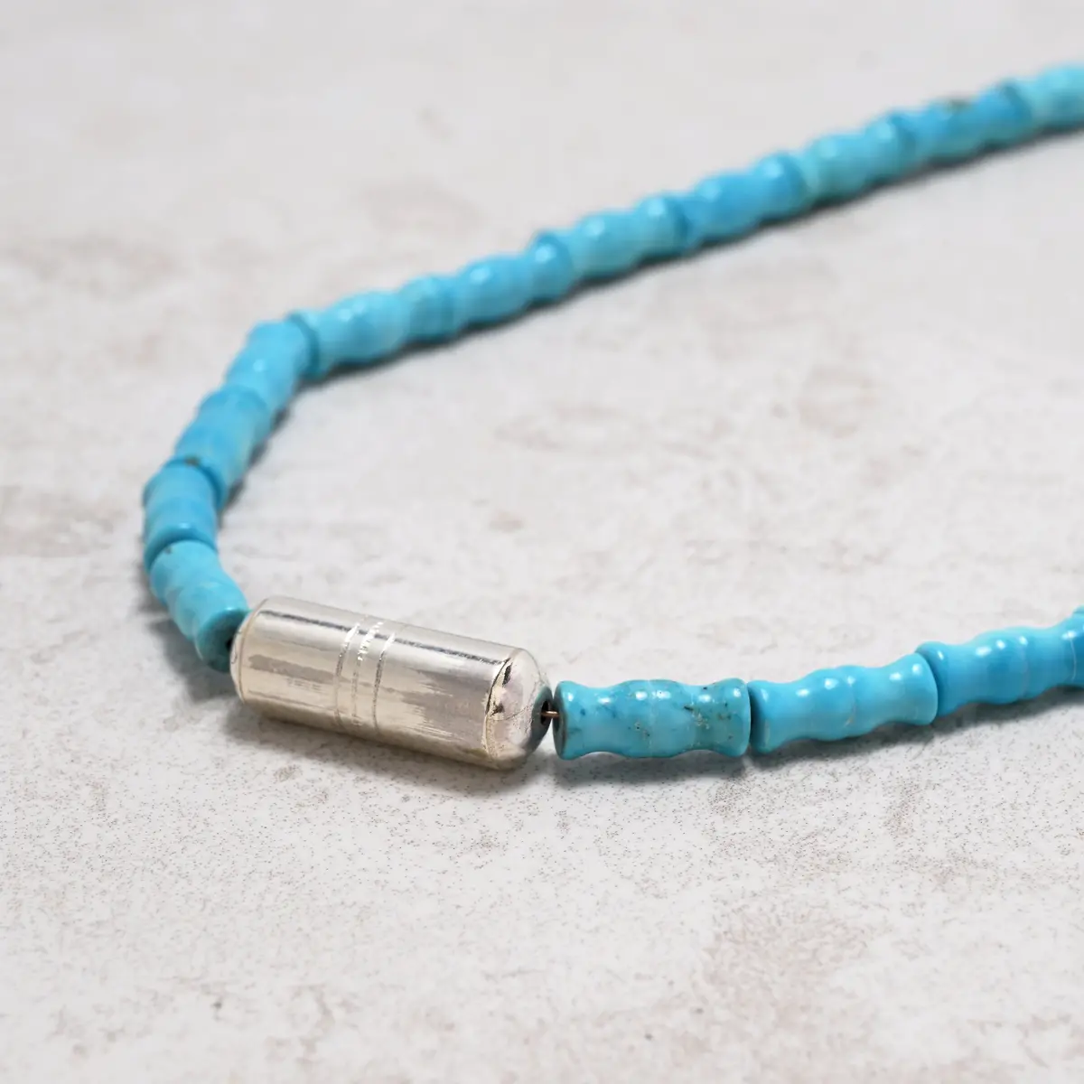 18" Howlite Turquoise Necklace With Native American Made Sterling Silver Barrel Bead 1