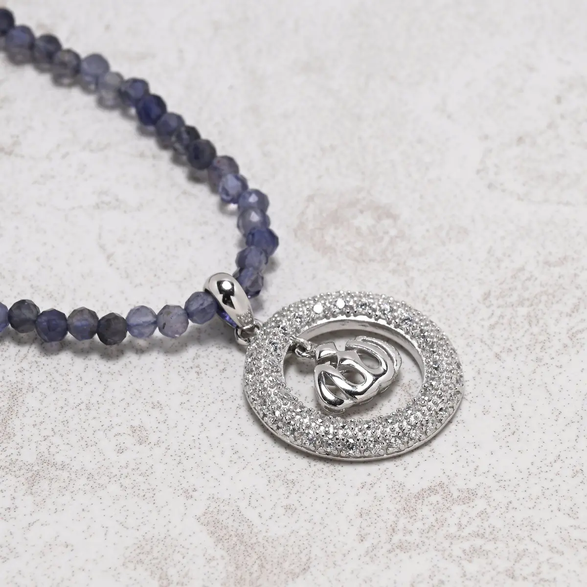 18" Natural Iolite 3Mm Necklace With Sterling Silver Allah Charm 1