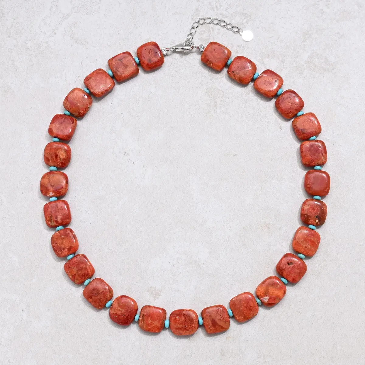 18" Red Coral & Howlite Turquoise Gemstone Necklace With Sterling Silver Clasp 1