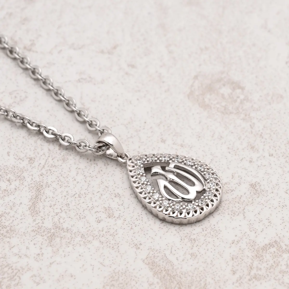 18" Sterling Silver Necklace With Sterling Silver Allah Charm 1
