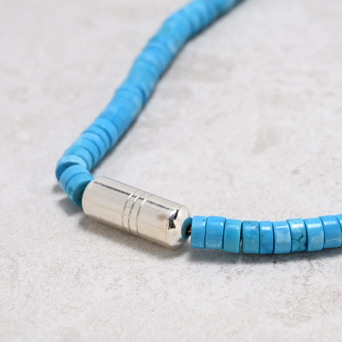 20" Howlite King Turquoise Necklace With Vintage Native American Sterling Silver Barrel Pendant 1