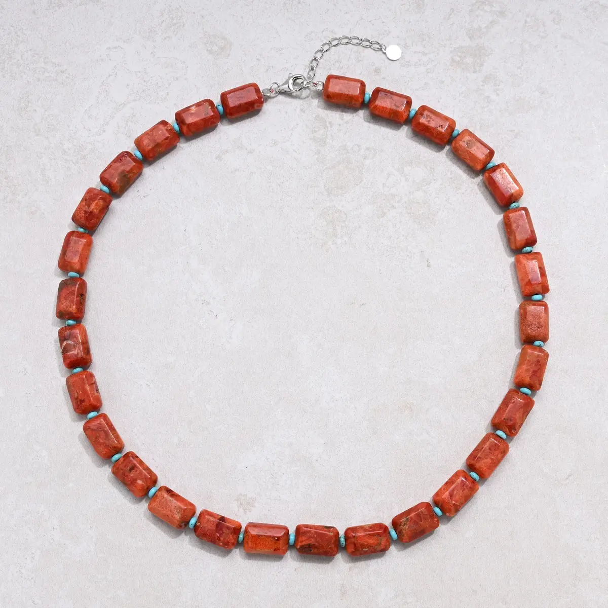 21.5" Red Coral & Howlite Turquoise Gemstone Necklace With Sterling Silver Clasp 1